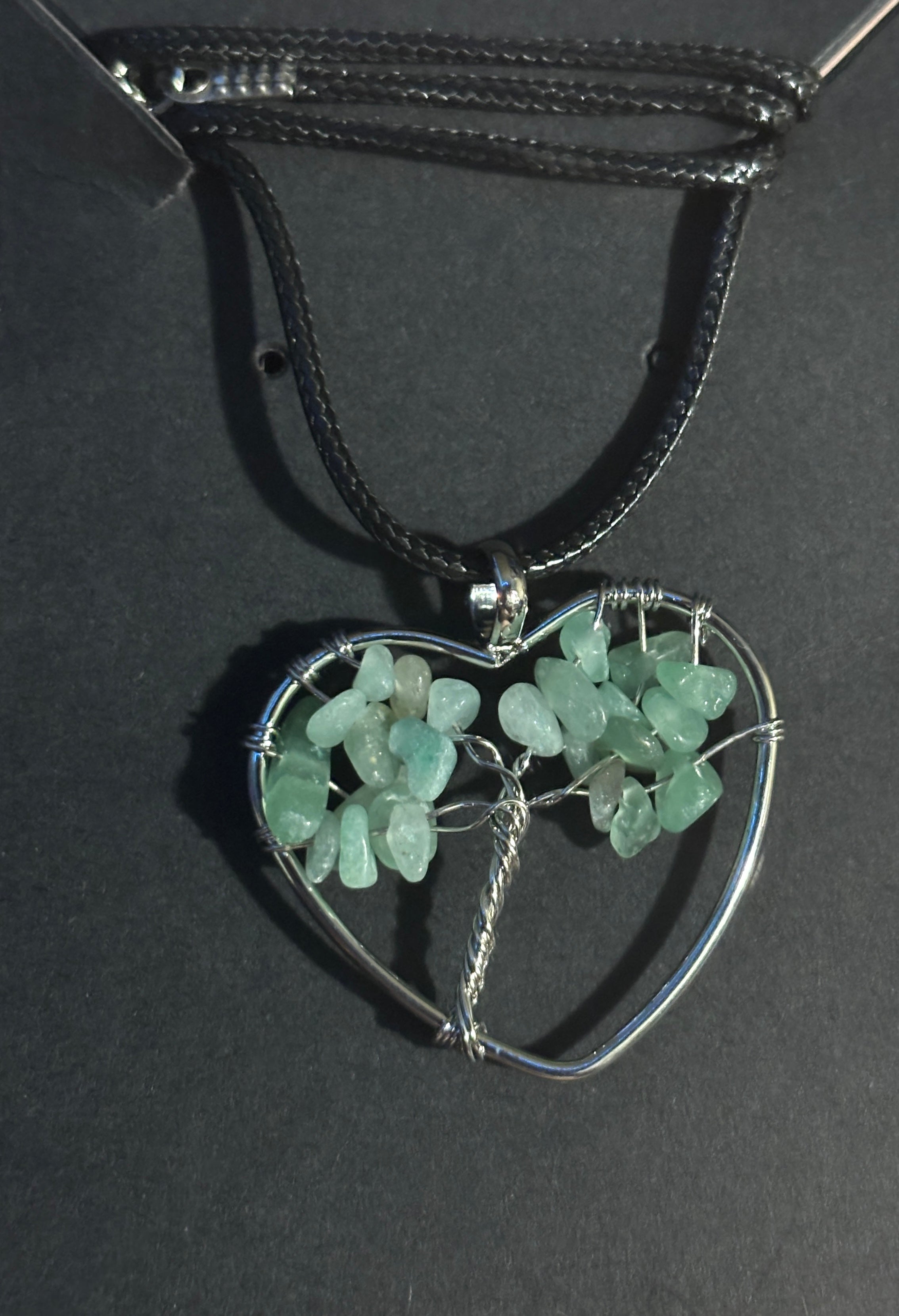 Heart Shaped Gemstone Tree of Life Necklace green fluorite