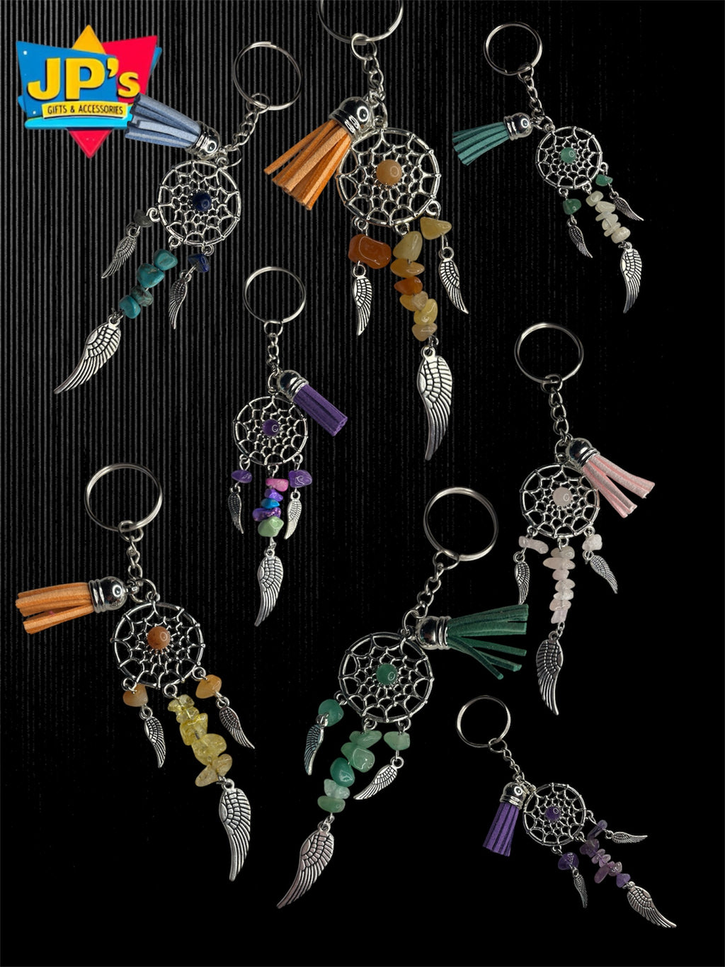 Gemstone Angelwing Dreamcatcher Keyrings image 0
