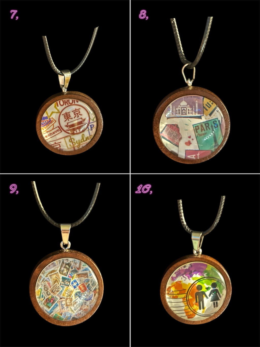 Patterned Wooden Cabochon Pendant Necklaces image 1