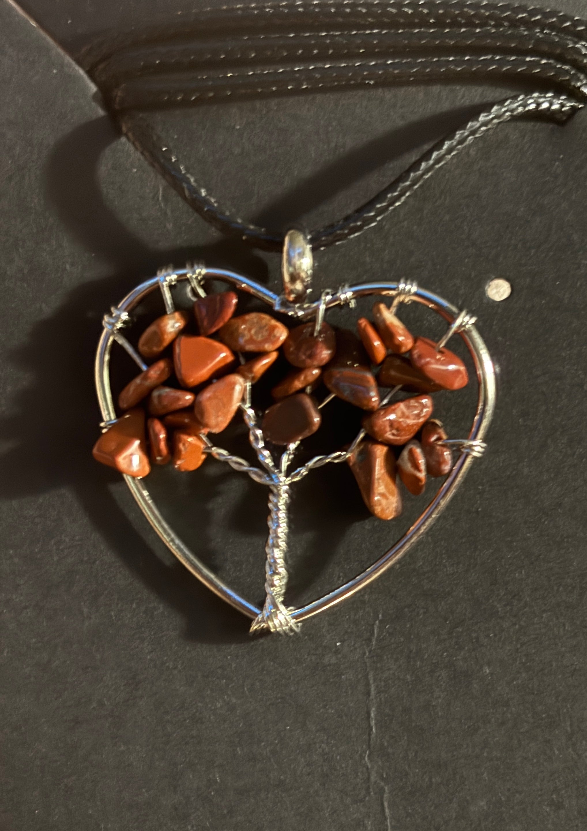 Heart Shaped Gemstone Tree of Life Necklace red jasper