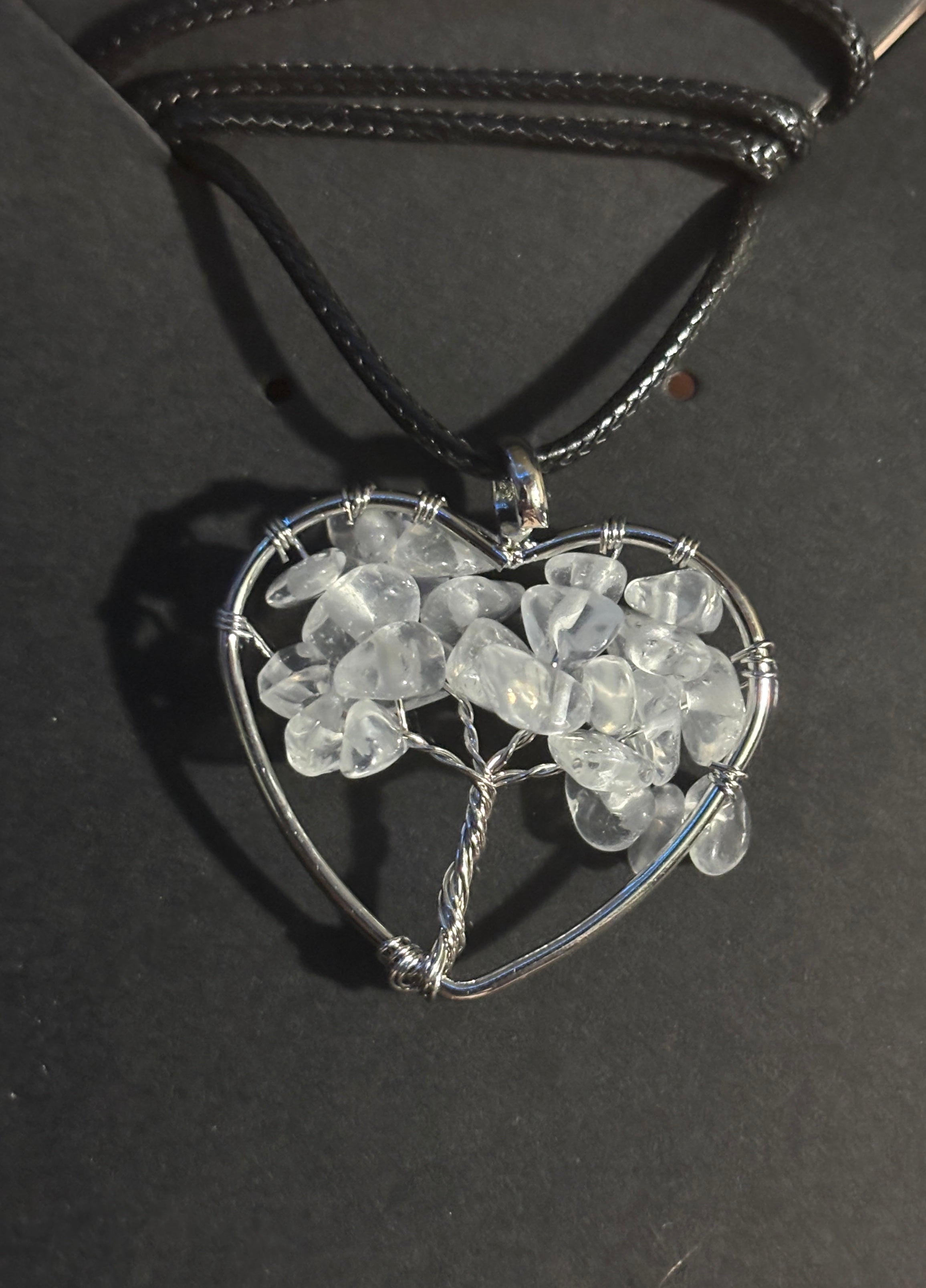Heart Shaped Gemstone Tree of Life Necklace clear quartz