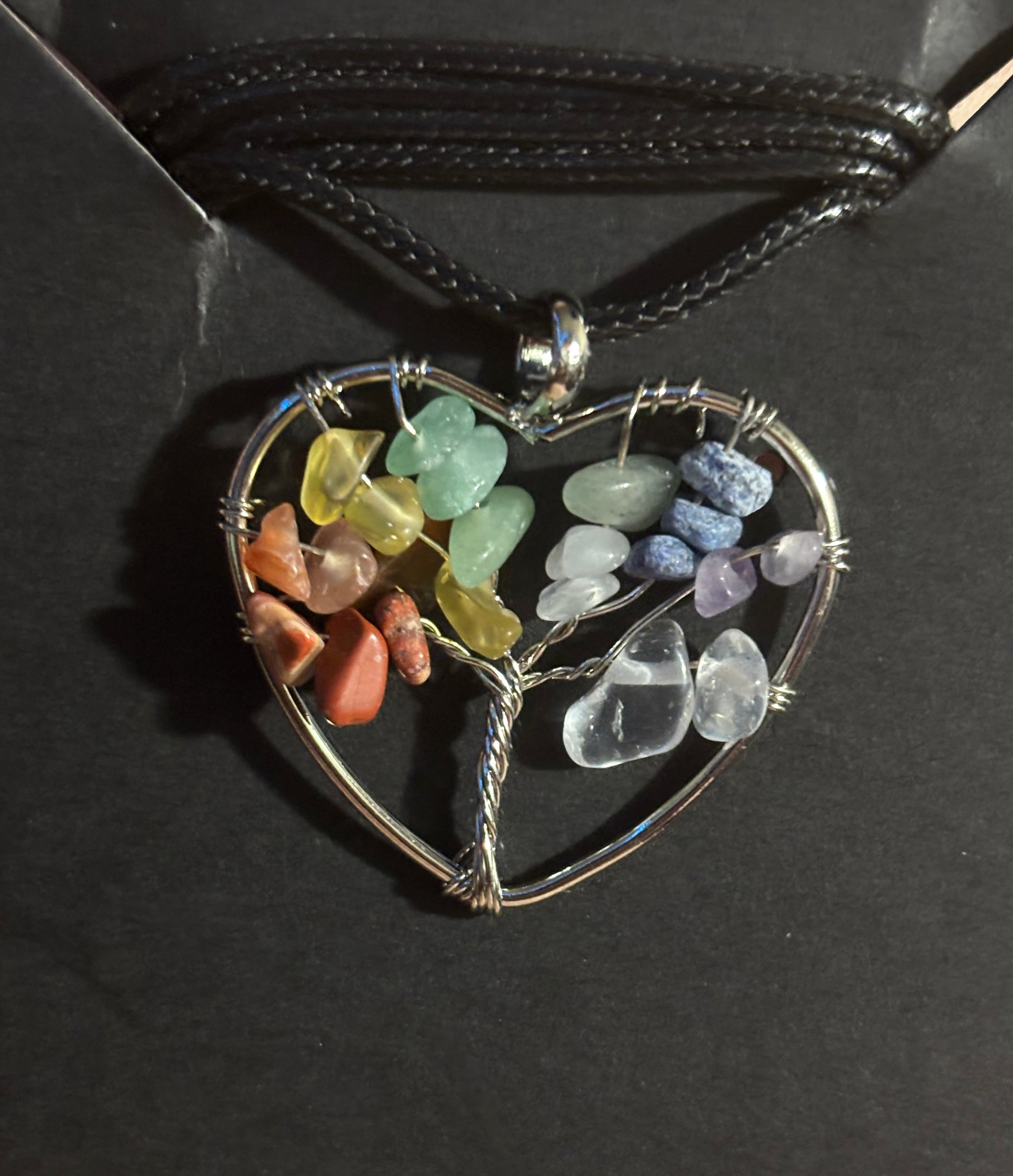 Heart Shaped Gemstone Tree of Life Necklace Asst