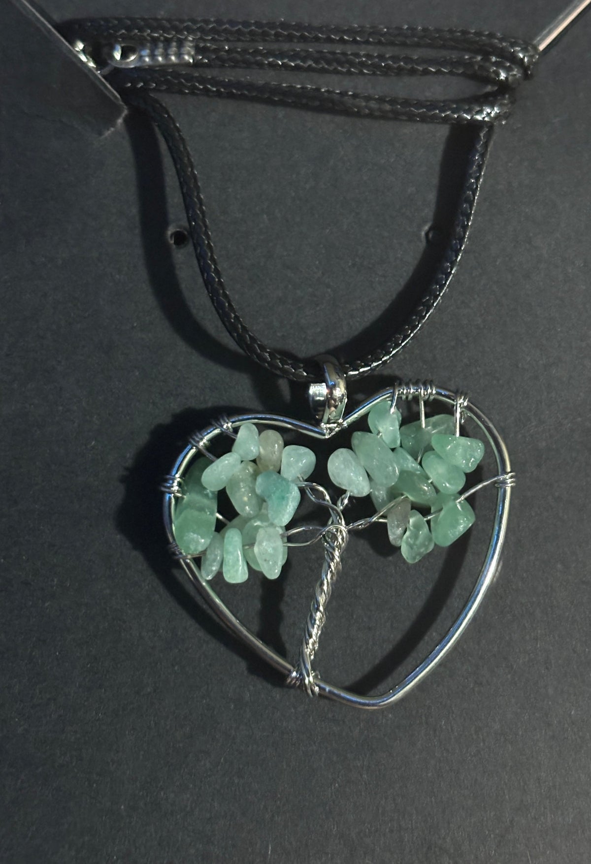Heart Shaped Gemstone Tree of Life Necklace green fluorite 