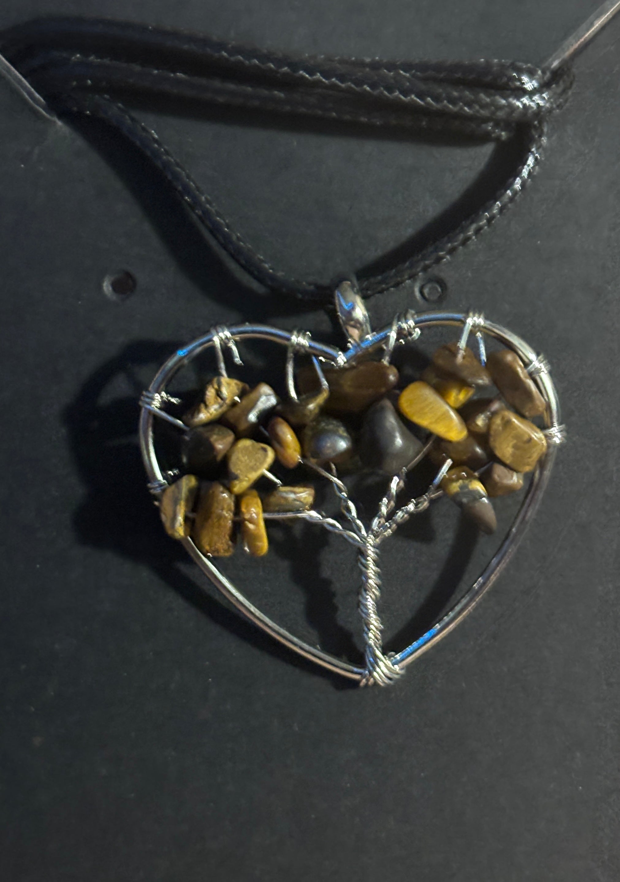 Heart Shaped Gemstone Tree of Life Necklace tigers eye