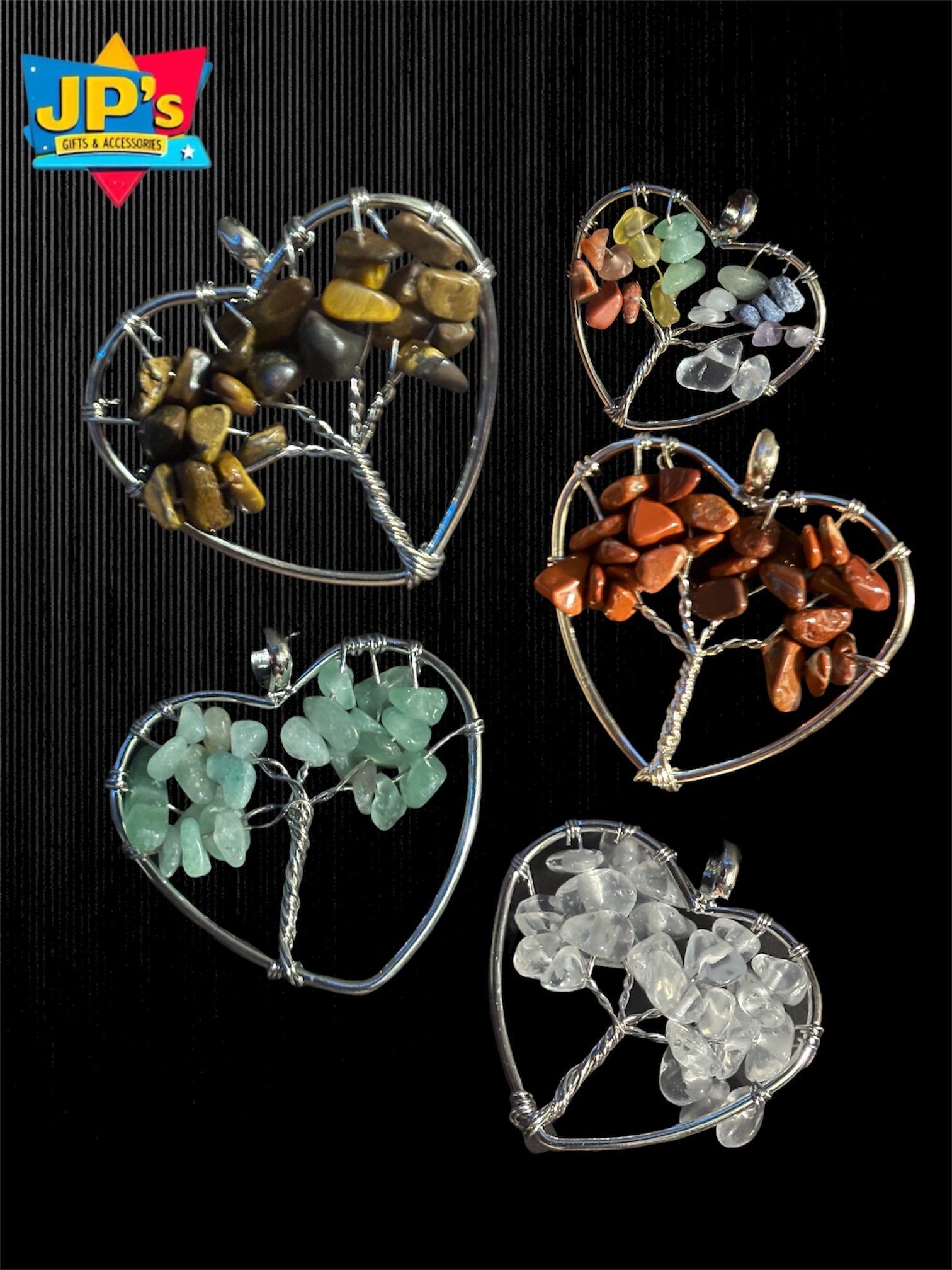 Heart Shaped Gemstone Tree of Life Necklaces