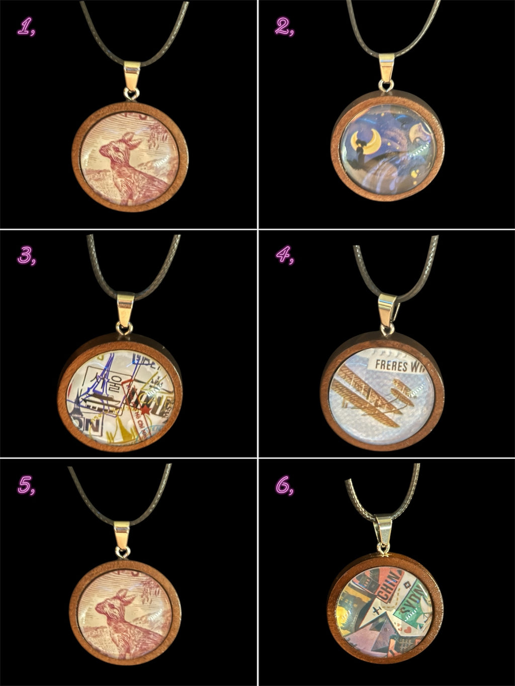 Patterned Wooden Cabochon Pendant Necklaces image 0