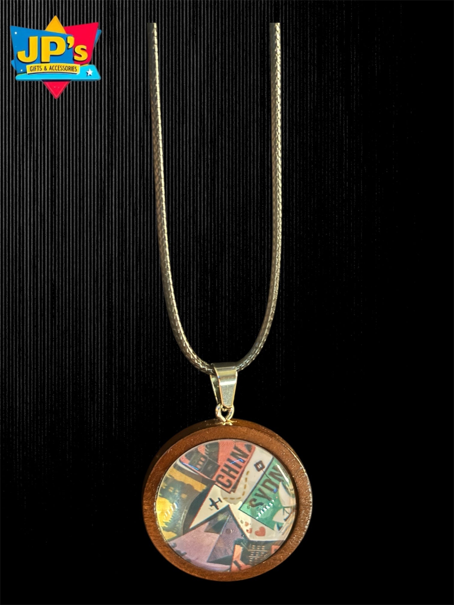 Patterned Wooden Cabochon Pendant Necklaces image 7