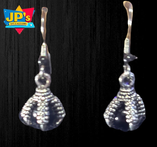 Jp’s Gifts & Accessories silver-tone dragon claw dangle earrings with dark beads on a black background.